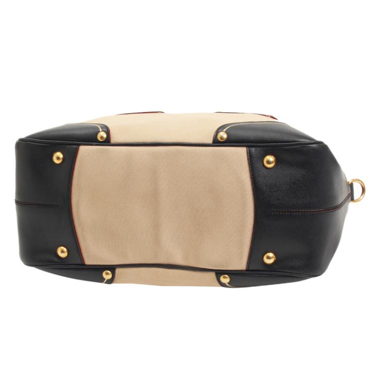 Pre Owned Prada Bicolor Canvas and Leather Trim Bowler Bag