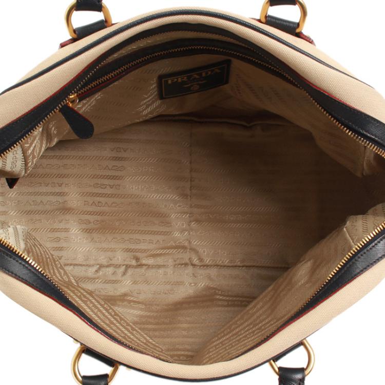 Pre Owned Prada Bicolor Canvas and Leather Trim Bowler Bag