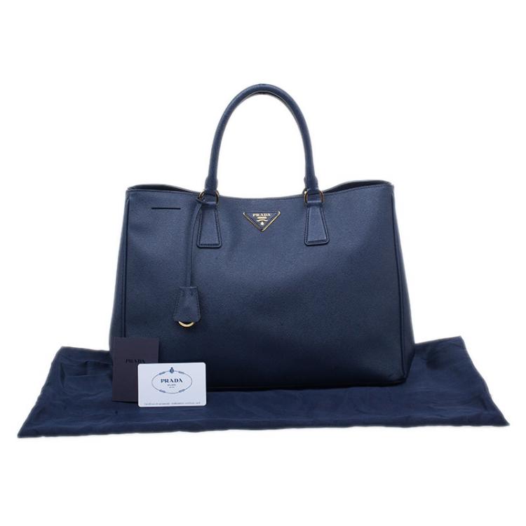 Pre Owned Prada Navy Blue Saffiano Lux Leather Large Tote Bag 