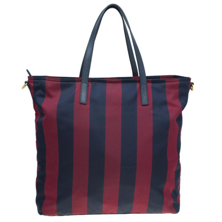 Pre Owned Prada Bicolor Stripped Nylon Shopping Tote