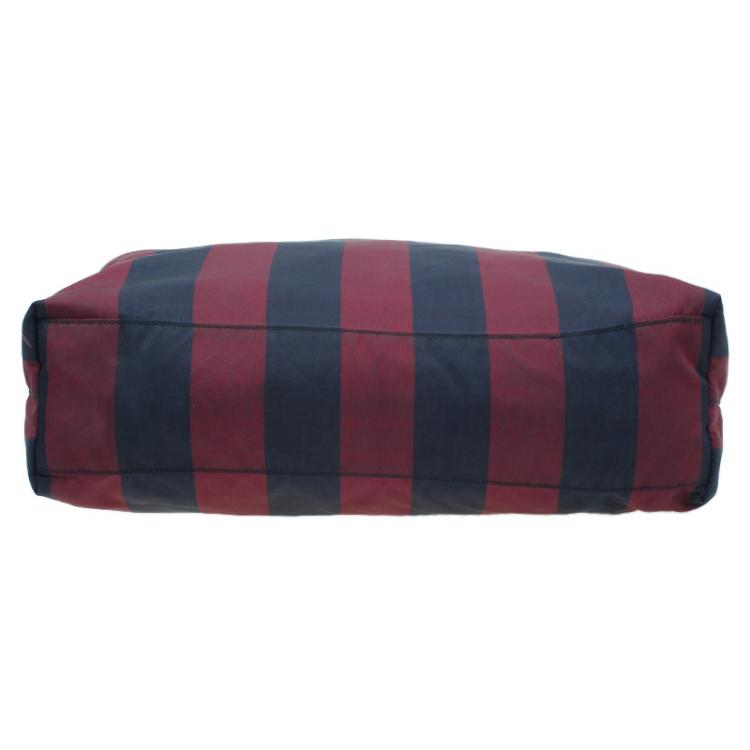Pre Owned Prada Bicolor Stripped Nylon Shopping Tote