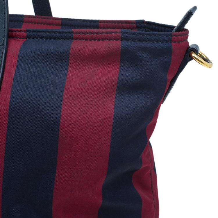 Pre Owned Prada Bicolor Stripped Nylon Shopping Tote