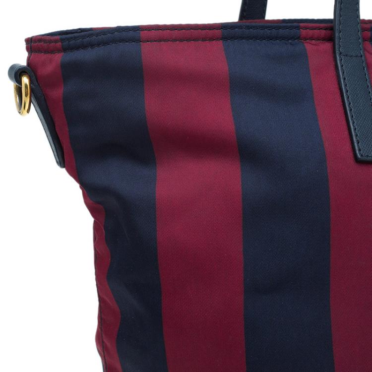 Pre Owned Prada Bicolor Stripped Nylon Shopping Tote