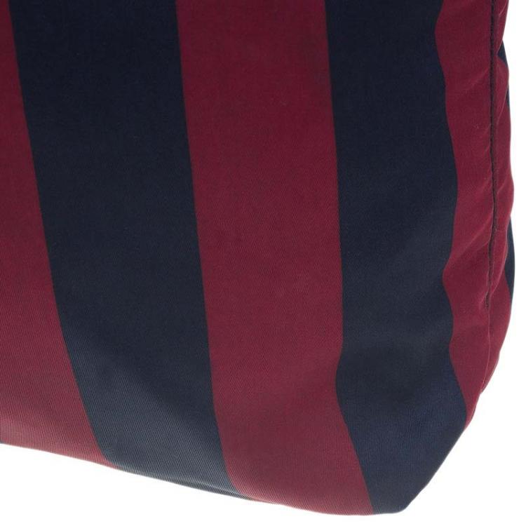 Pre Owned Prada Bicolor Stripped Nylon Shopping Tote