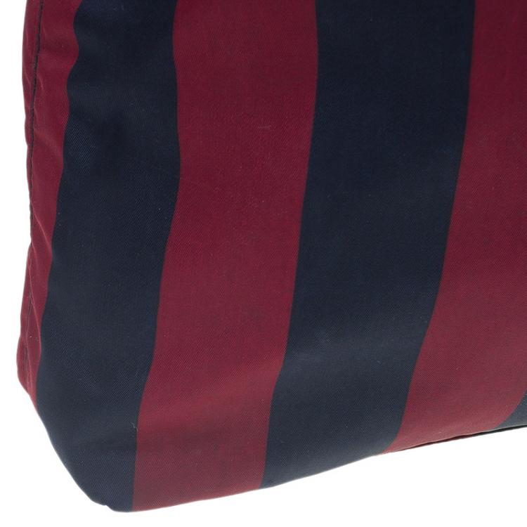 Pre Owned Prada Bicolor Stripped Nylon Shopping Tote