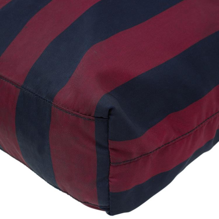 Pre Owned Prada Bicolor Stripped Nylon Shopping Tote