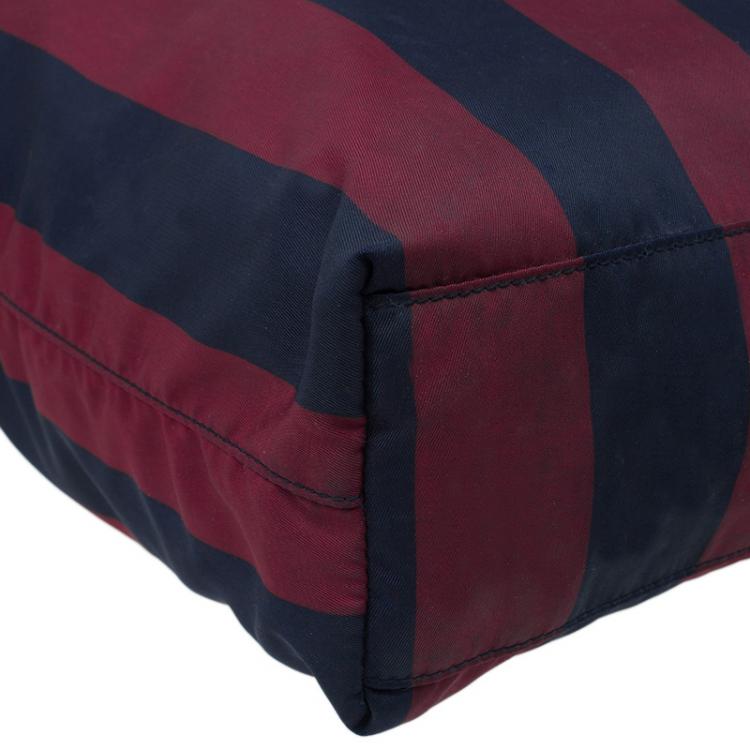 Pre Owned Prada Bicolor Stripped Nylon Shopping Tote