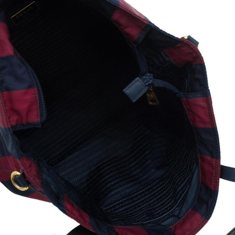 Pre Owned Prada Bicolor Stripped Nylon Shopping Tote