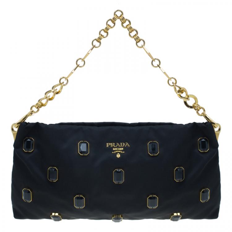 PRADA Clutch bag gold gold leather Intrecciato from japan 