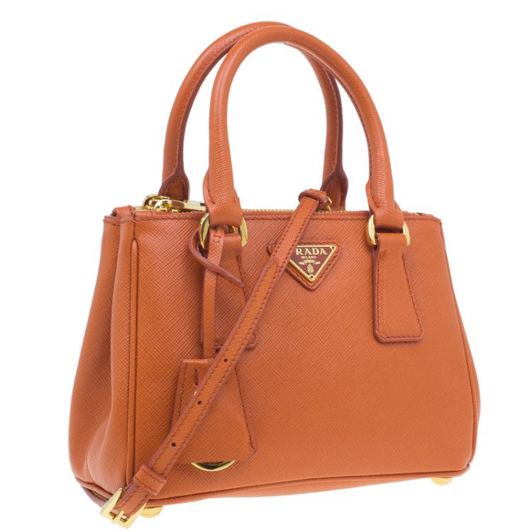 مملوكة مسبقًا Prada Orange Saffiano Leather Mini Galleria Tote Bag