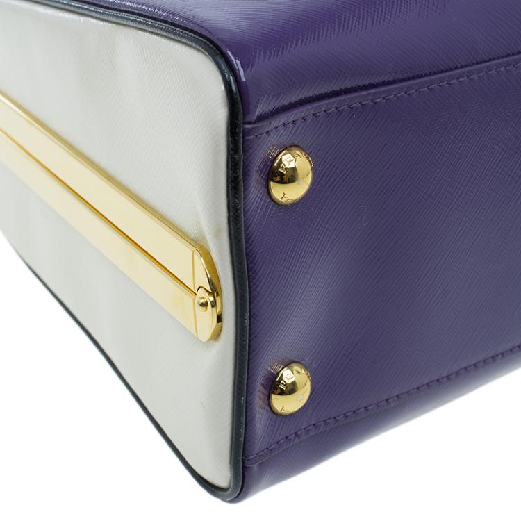 Pre Owned Prada Purple/Cream Saffiano Lux Leather Frame Top Handle Bag