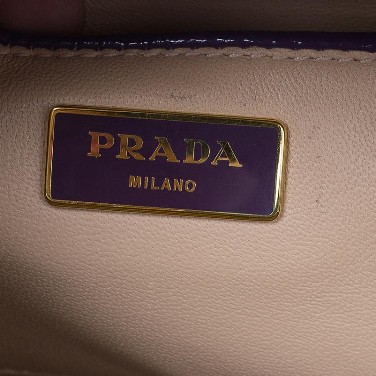 Pre Owned Prada Purple/Cream Saffiano Lux Leather Frame Top Handle Bag