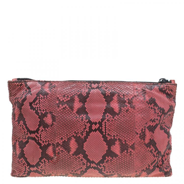 Pre Owned Prada Rosa Python Flat Zip Clutch