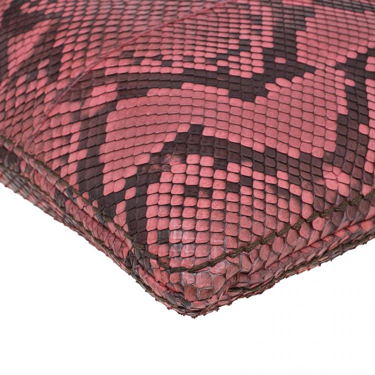 Pre Owned Prada Rosa Python Flat Zip Clutch