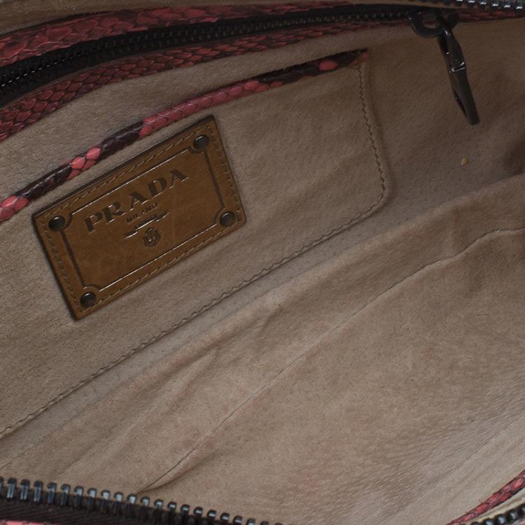 Pre Owned Prada Rosa Python Flat Zip Clutch