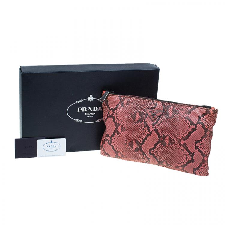 Pre Owned Prada Rosa Python Flat Zip Clutch