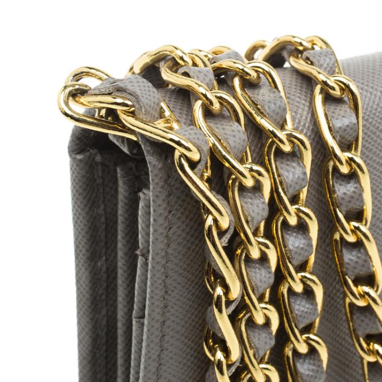 Pre Owned Prada Argilla Saffiano Metal Leather Wallet on Chain Clutch