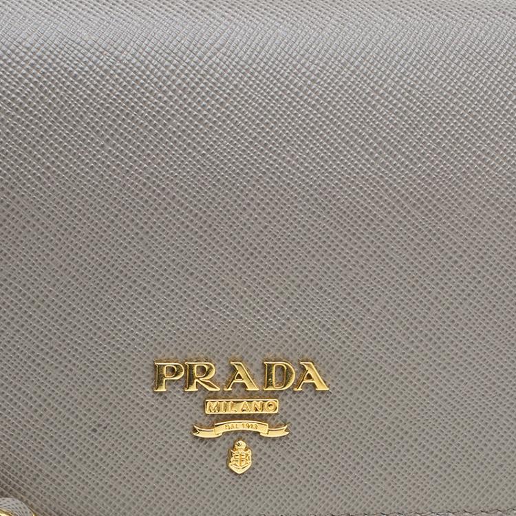 Pre Owned Prada Argilla Saffiano Metal Leather Wallet on Chain Clutch