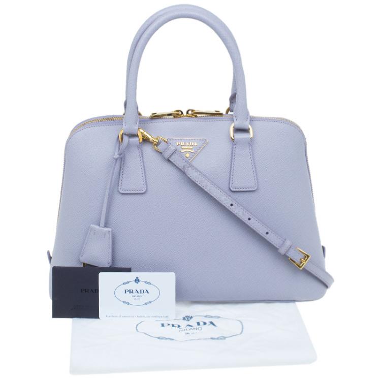Pre Owned Prada Lilac Saffiano Lux Leather Medium Vernice Promenade Top Handle Bag