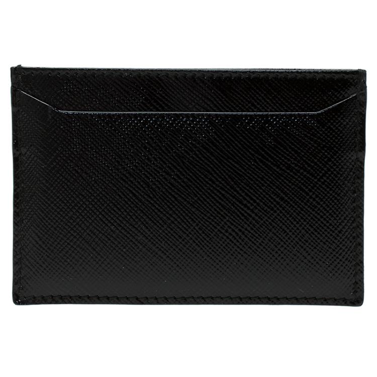 Pre Owned Prada Black Saffiano Patent Leather Card Holder 