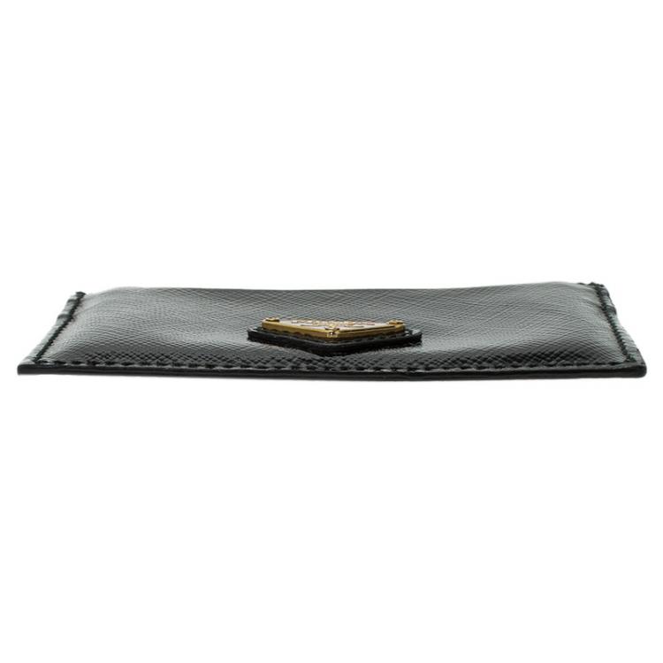 Pre Owned Prada Black Saffiano Patent Leather Card Holder 
