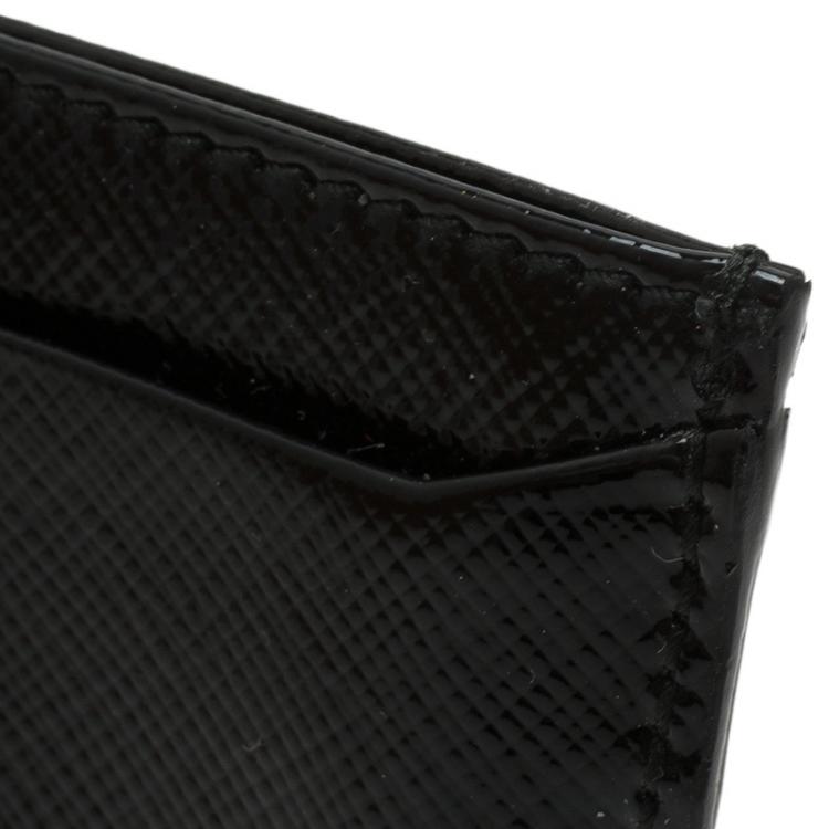Pre Owned Prada Black Saffiano Patent Leather Card Holder 