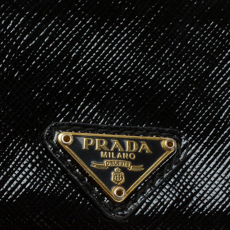 Pre Owned Prada Black Saffiano Patent Leather Card Holder 