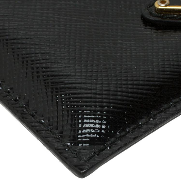 Pre Owned Prada Black Saffiano Patent Leather Card Holder 