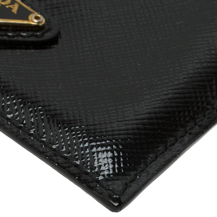 Pre Owned Prada Black Saffiano Patent Leather Card Holder 