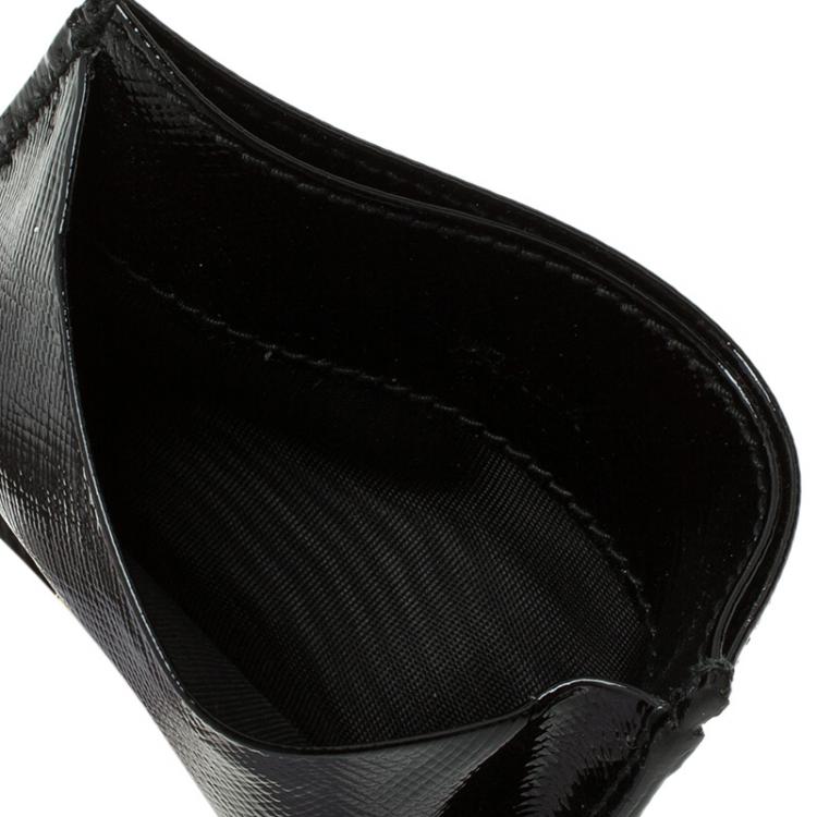 Pre Owned Prada Black Saffiano Patent Leather Card Holder 