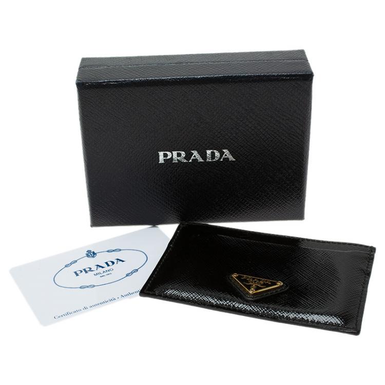Pre Owned Prada Black Saffiano Patent Leather Card Holder 