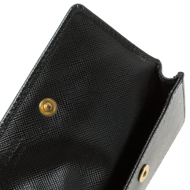 Pre Owned Prada Black Saffiano Leather Flap Card Holder 