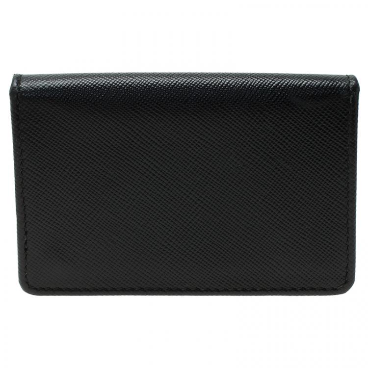 Pre Owned Prada Black Saffiano Leather Flap Card Holder 