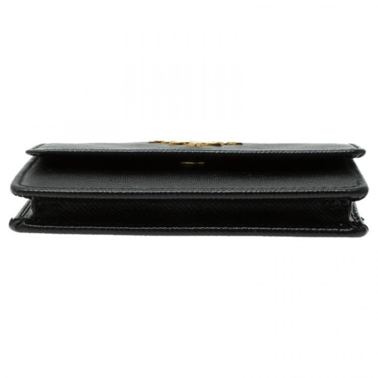 Pre Owned Prada Black Saffiano Leather Flap Card Holder 