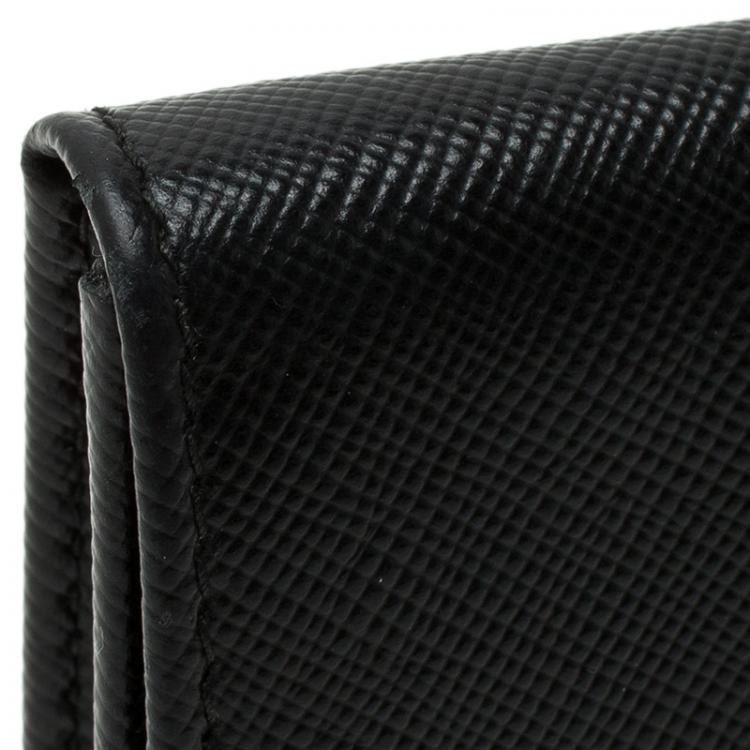 Pre Owned Prada Black Saffiano Leather Flap Card Holder 