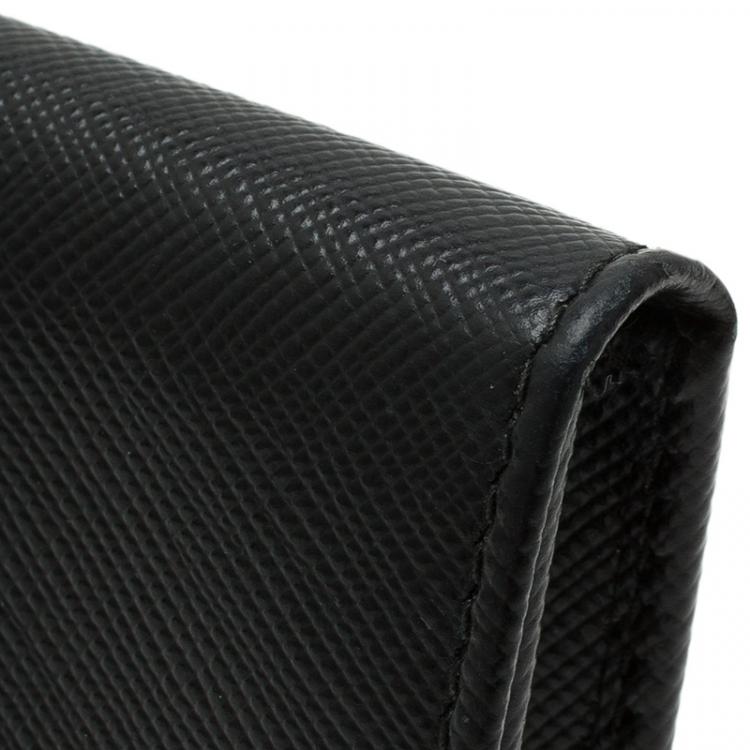 Pre Owned Prada Black Saffiano Leather Flap Card Holder 