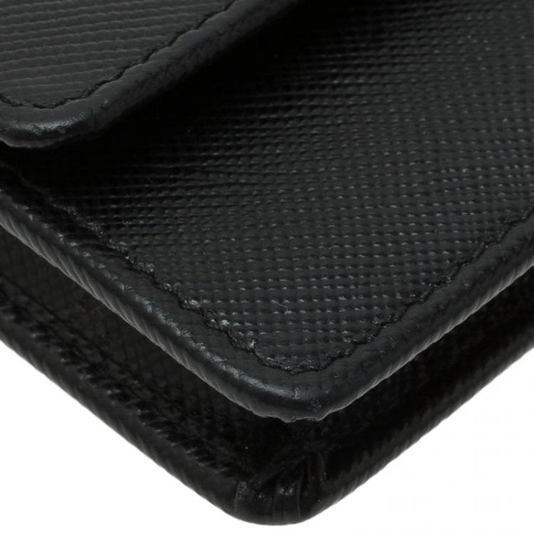 Pre Owned Prada Black Saffiano Leather Flap Card Holder 