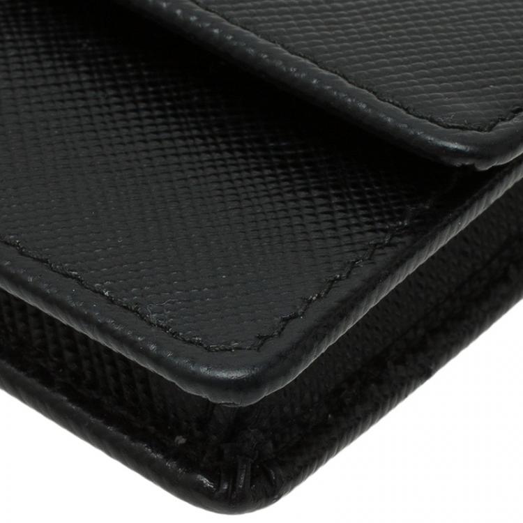 Pre Owned Prada Black Saffiano Leather Flap Card Holder 