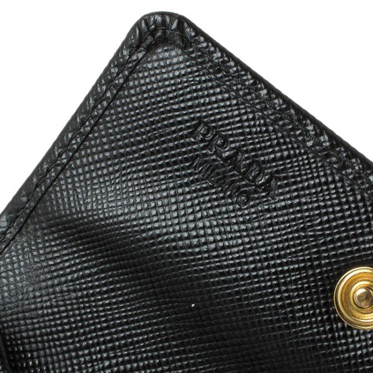 Pre Owned Prada Black Saffiano Leather Flap Card Holder 