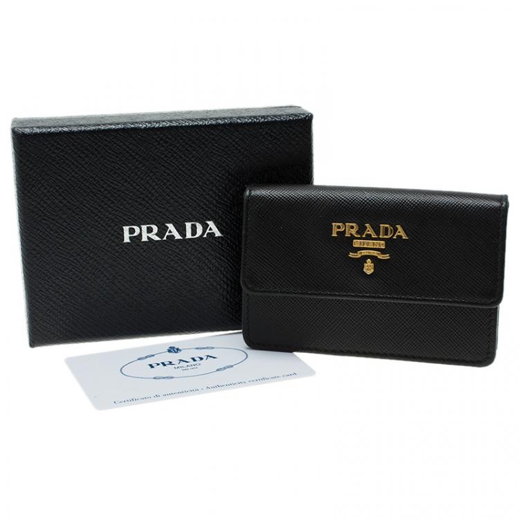 Pre Owned Prada Black Saffiano Leather Flap Card Holder 