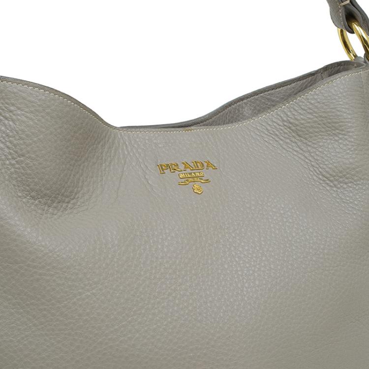 Pre Owned Prada Beige Vitello Daino Double Zip Pocket Hobo