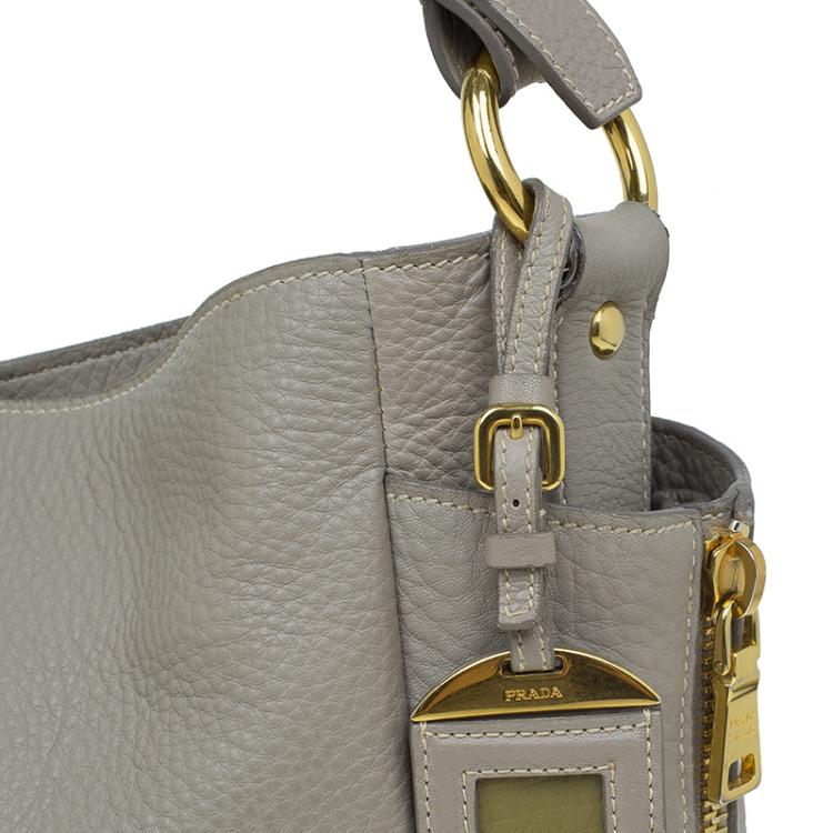 Pre Owned Prada Beige Vitello Daino Double Zip Pocket Hobo