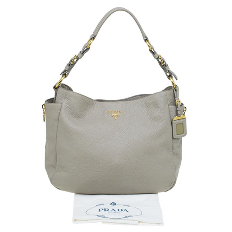 Pre Owned Prada Beige Vitello Daino Double Zip Pocket Hobo