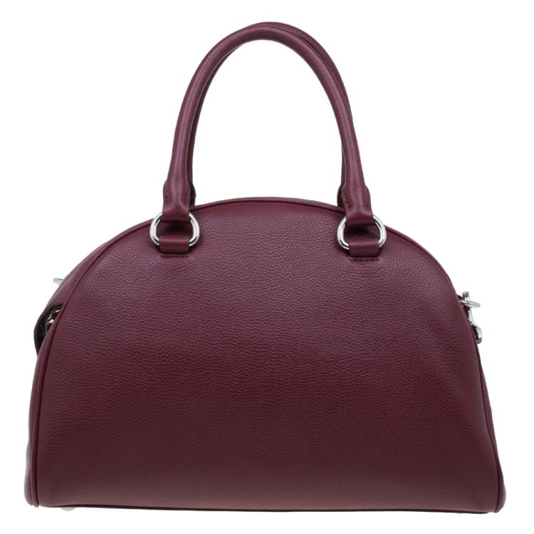 Pre Owned Prada Burgundy Vitello Daino Leather Bowling Bag