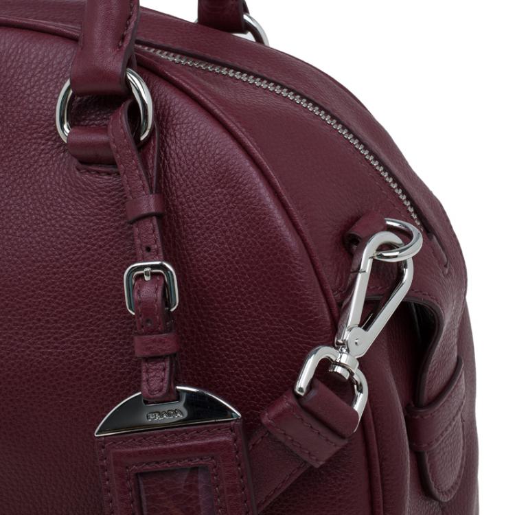 Pre Owned Prada Burgundy Vitello Daino Leather Bowling Bag