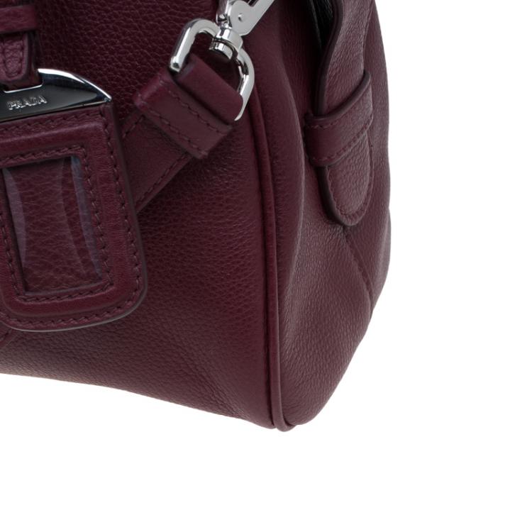 Pre Owned Prada Burgundy Vitello Daino Leather Bowling Bag