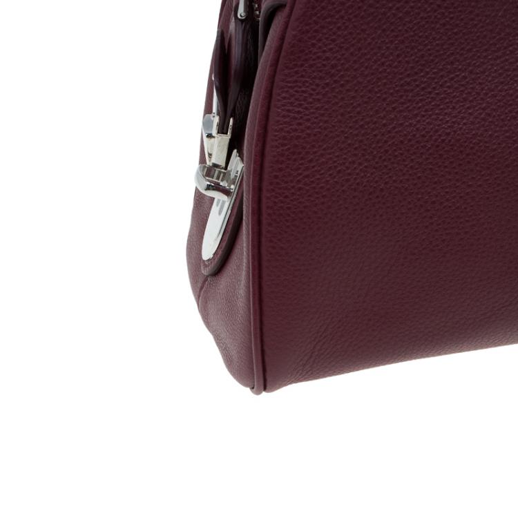 Pre Owned Prada Burgundy Vitello Daino Leather Bowling Bag