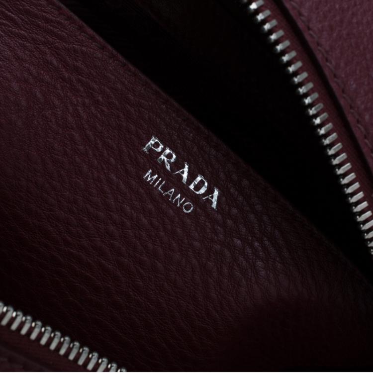 Pre Owned Prada Burgundy Vitello Daino Leather Bowling Bag
