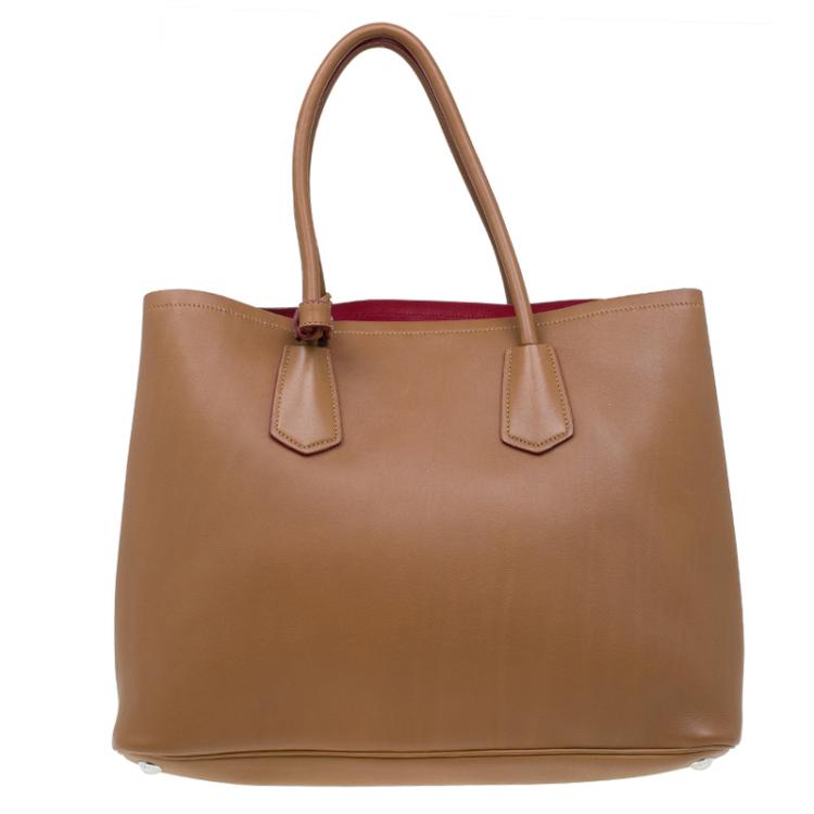 Pre Owned Prada Brown City Calf Leather Double Handle Tote
