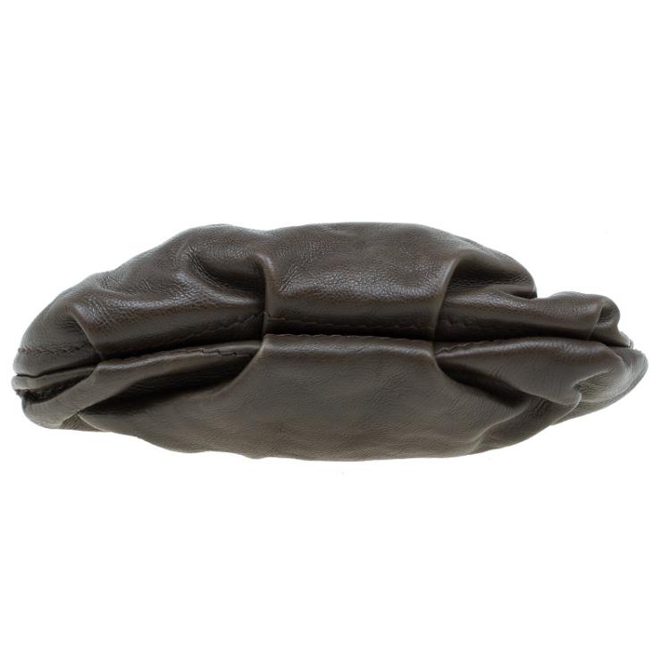 Pre Owned Prada Military Green Glazed Leather Ruched Wristlet Clutch